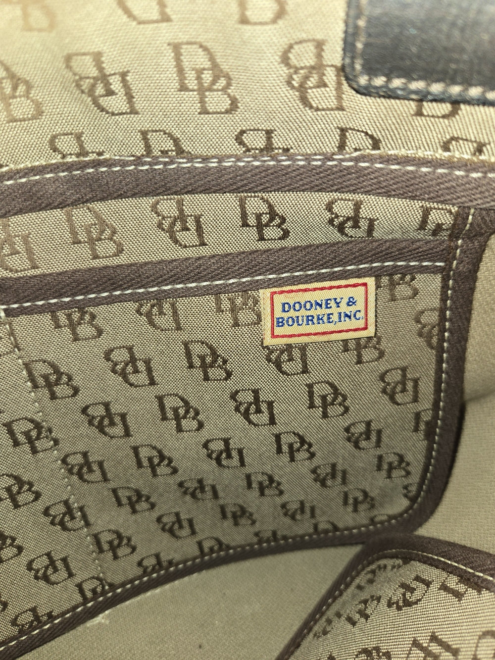 Dooney & Bourke Large Beige Monogram Shoulder Bag with Dark Brown Leather Trim - Picture 12 of 15